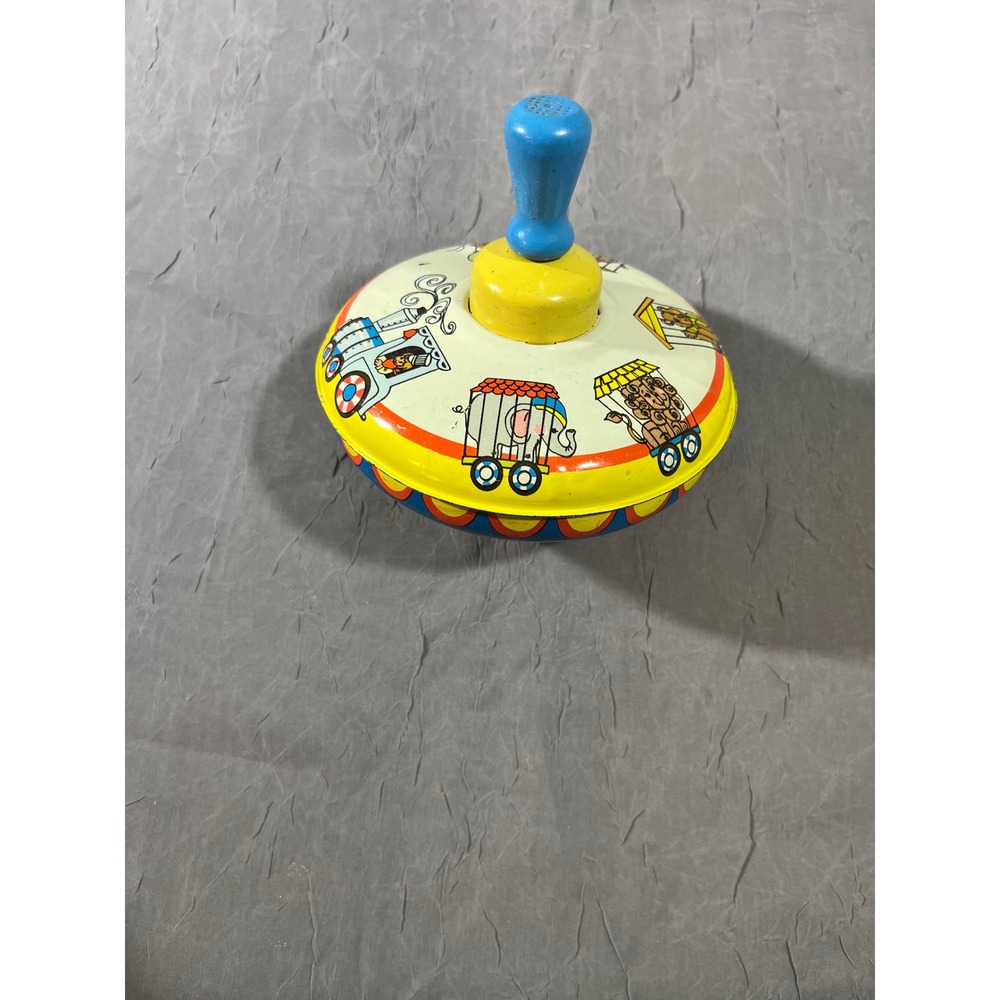 Vintage Ohio Art Circus Train Tin Spinning Top Toy USA Made Playtime Nostalgic